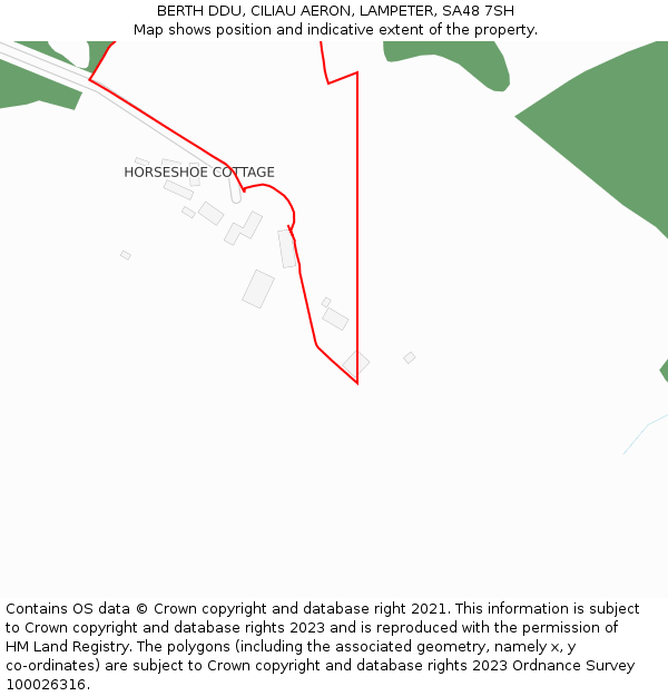 BERTH DDU, CILIAU AERON, LAMPETER, SA48 7SH: Location map and indicative extent of plot