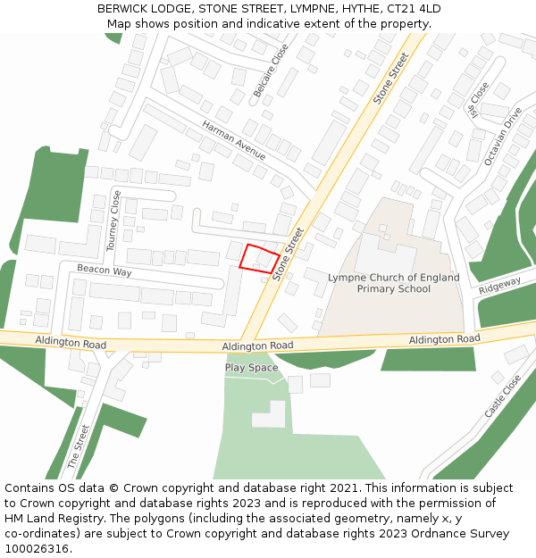 BERWICK LODGE, STONE STREET, LYMPNE, HYTHE, CT21 4LD: Location map and indicative extent of plot