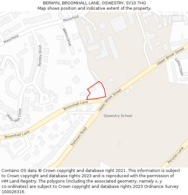 BERWYN, BROOMHALL LANE, OSWESTRY, SY10 7HG: Location map and indicative extent of plot