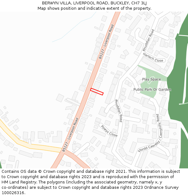 BERWYN VILLA, LIVERPOOL ROAD, BUCKLEY, CH7 3LJ: Location map and indicative extent of plot