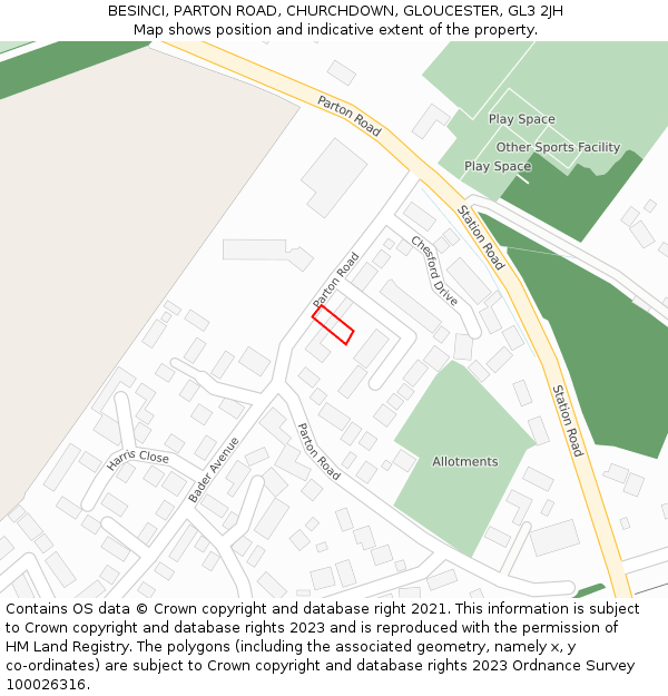 BESINCI, PARTON ROAD, CHURCHDOWN, GLOUCESTER, GL3 2JH: Location map and indicative extent of plot