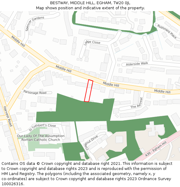 BESTWAY, MIDDLE HILL, EGHAM, TW20 0JL: Location map and indicative extent of plot