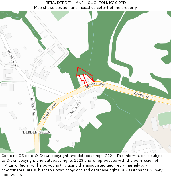 BETA, DEBDEN LANE, LOUGHTON, IG10 2PD: Location map and indicative extent of plot