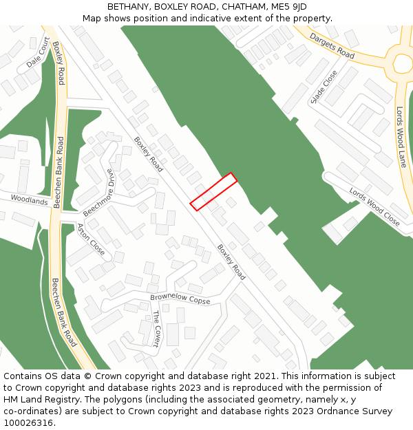BETHANY, BOXLEY ROAD, CHATHAM, ME5 9JD: Location map and indicative extent of plot