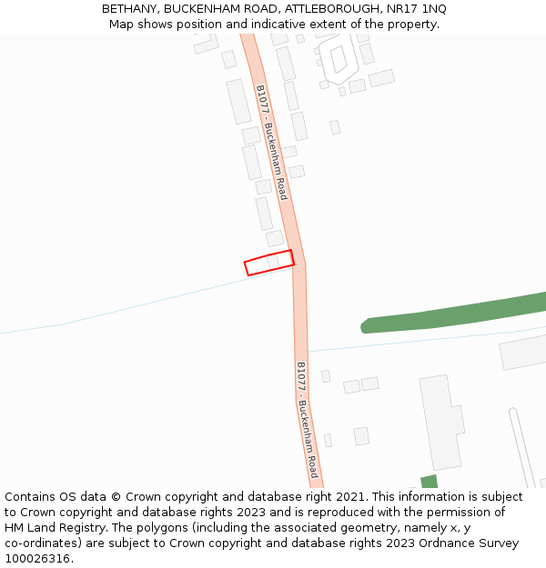 BETHANY, BUCKENHAM ROAD, ATTLEBOROUGH, NR17 1NQ: Location map and indicative extent of plot