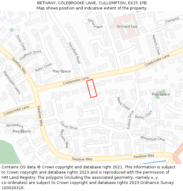 BETHANY, COLEBROOKE LANE, CULLOMPTON, EX15 1PB: Location map and indicative extent of plot