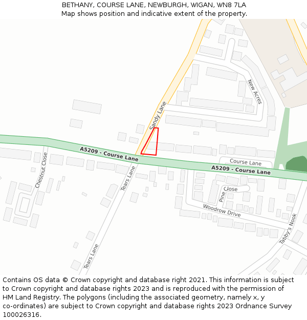 BETHANY, COURSE LANE, NEWBURGH, WIGAN, WN8 7LA: Location map and indicative extent of plot
