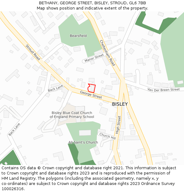 BETHANY, GEORGE STREET, BISLEY, STROUD, GL6 7BB: Location map and indicative extent of plot