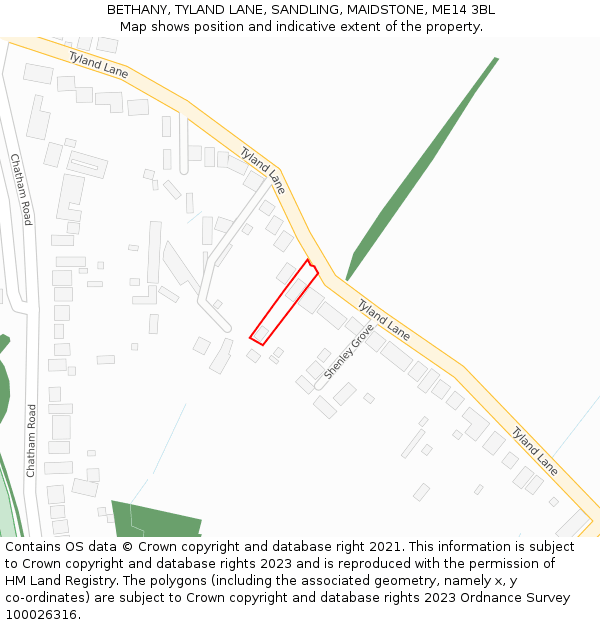 BETHANY, TYLAND LANE, SANDLING, MAIDSTONE, ME14 3BL: Location map and indicative extent of plot