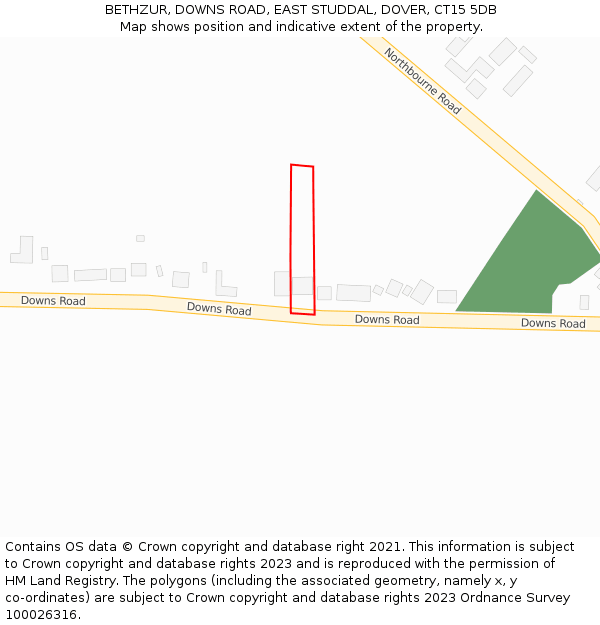 BETHZUR, DOWNS ROAD, EAST STUDDAL, DOVER, CT15 5DB: Location map and indicative extent of plot