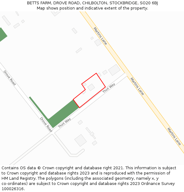 BETTS FARM, DROVE ROAD, CHILBOLTON, STOCKBRIDGE, SO20 6BJ: Location map and indicative extent of plot