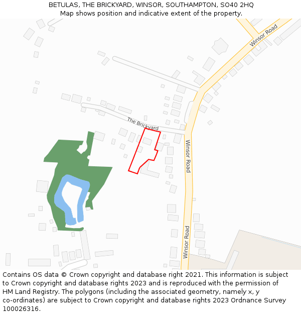 BETULAS, THE BRICKYARD, WINSOR, SOUTHAMPTON, SO40 2HQ: Location map and indicative extent of plot