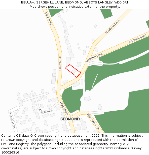 BEULAH, SERGEHILL LANE, BEDMOND, ABBOTS LANGLEY, WD5 0RT: Location map and indicative extent of plot