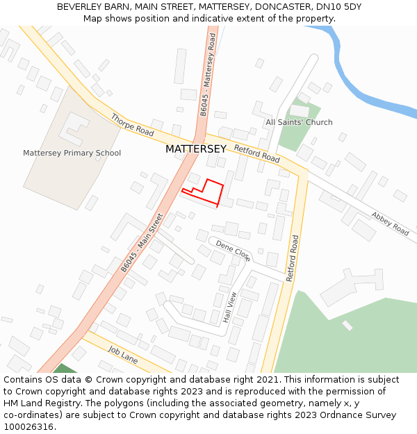 BEVERLEY BARN, MAIN STREET, MATTERSEY, DONCASTER, DN10 5DY: Location map and indicative extent of plot