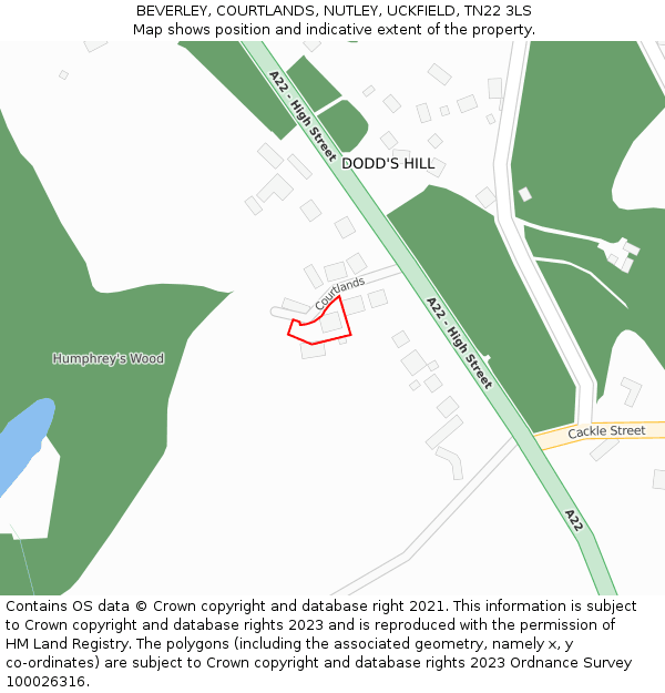 BEVERLEY, COURTLANDS, NUTLEY, UCKFIELD, TN22 3LS: Location map and indicative extent of plot