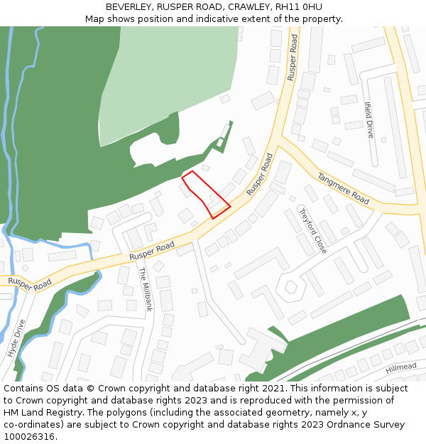 BEVERLEY, RUSPER ROAD, CRAWLEY, RH11 0HU: Location map and indicative extent of plot