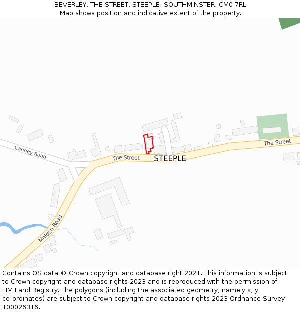 BEVERLEY, THE STREET, STEEPLE, SOUTHMINSTER, CM0 7RL: Location map and indicative extent of plot