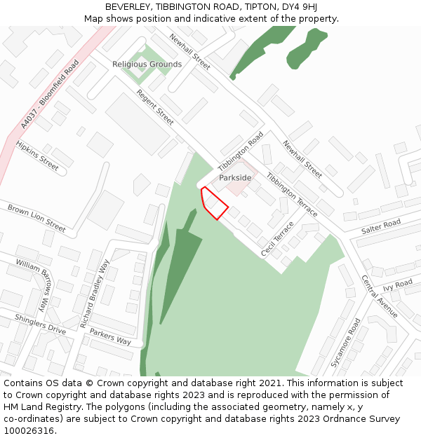 BEVERLEY, TIBBINGTON ROAD, TIPTON, DY4 9HJ: Location map and indicative extent of plot