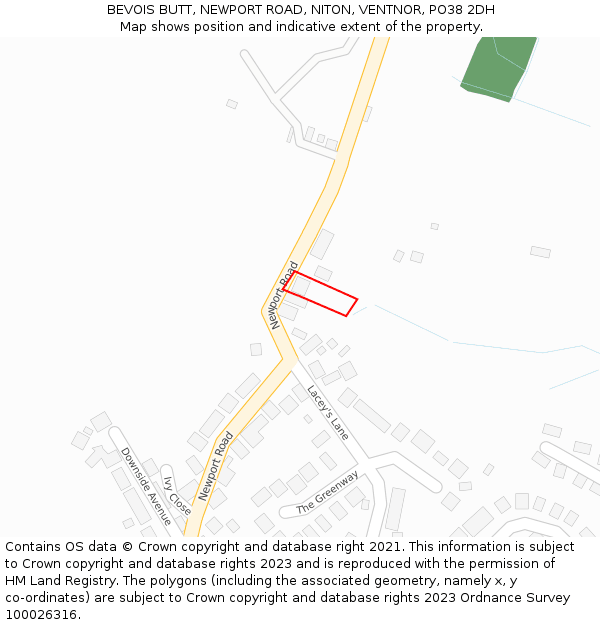 BEVOIS BUTT, NEWPORT ROAD, NITON, VENTNOR, PO38 2DH: Location map and indicative extent of plot