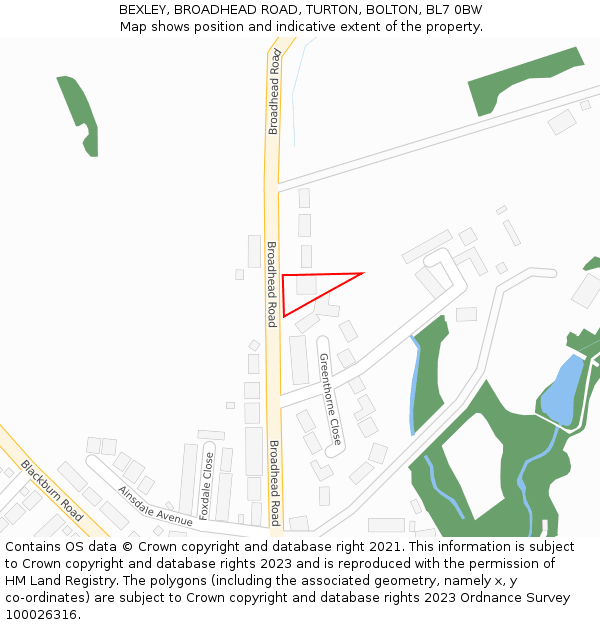 BEXLEY, BROADHEAD ROAD, TURTON, BOLTON, BL7 0BW: Location map and indicative extent of plot