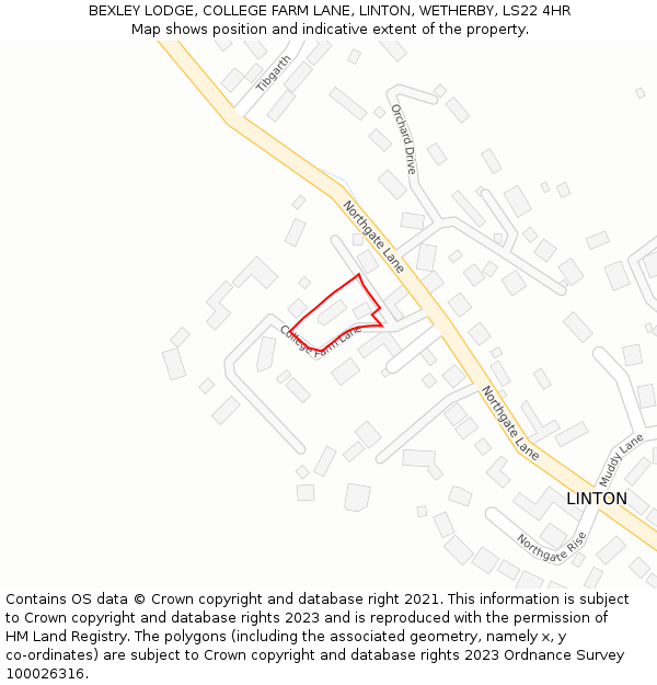 BEXLEY LODGE, COLLEGE FARM LANE, LINTON, WETHERBY, LS22 4HR: Location map and indicative extent of plot