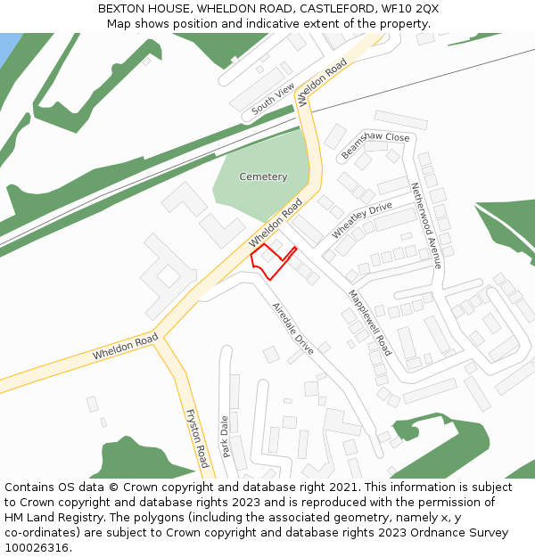 BEXTON HOUSE, WHELDON ROAD, CASTLEFORD, WF10 2QX: Location map and indicative extent of plot
