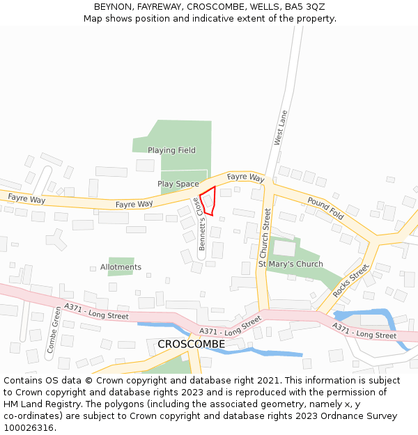 BEYNON, FAYREWAY, CROSCOMBE, WELLS, BA5 3QZ: Location map and indicative extent of plot