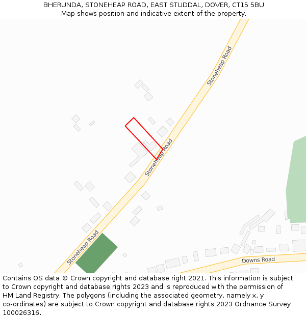 BHERUNDA, STONEHEAP ROAD, EAST STUDDAL, DOVER, CT15 5BU: Location map and indicative extent of plot