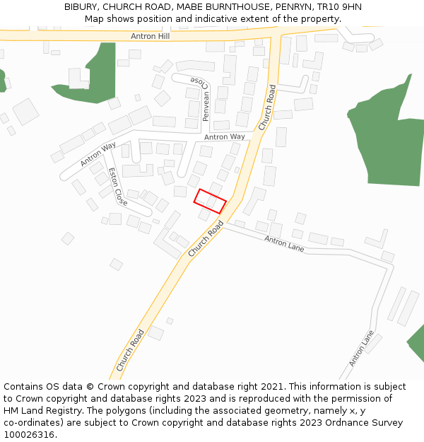 BIBURY, CHURCH ROAD, MABE BURNTHOUSE, PENRYN, TR10 9HN: Location map and indicative extent of plot