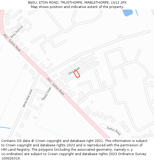 BIJOU, ETON ROAD, TRUSTHORPE, MABLETHORPE, LN12 2PX: Location map and indicative extent of plot