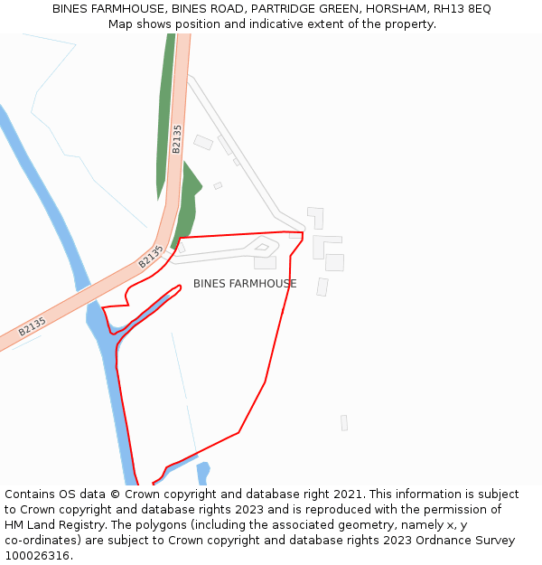 BINES FARMHOUSE, BINES ROAD, PARTRIDGE GREEN, HORSHAM, RH13 8EQ: Location map and indicative extent of plot