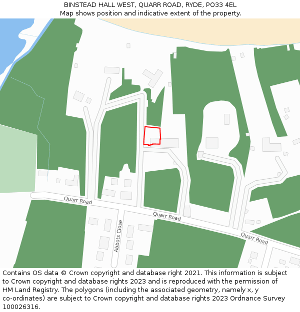 BINSTEAD HALL WEST, QUARR ROAD, RYDE, PO33 4EL: Location map and indicative extent of plot