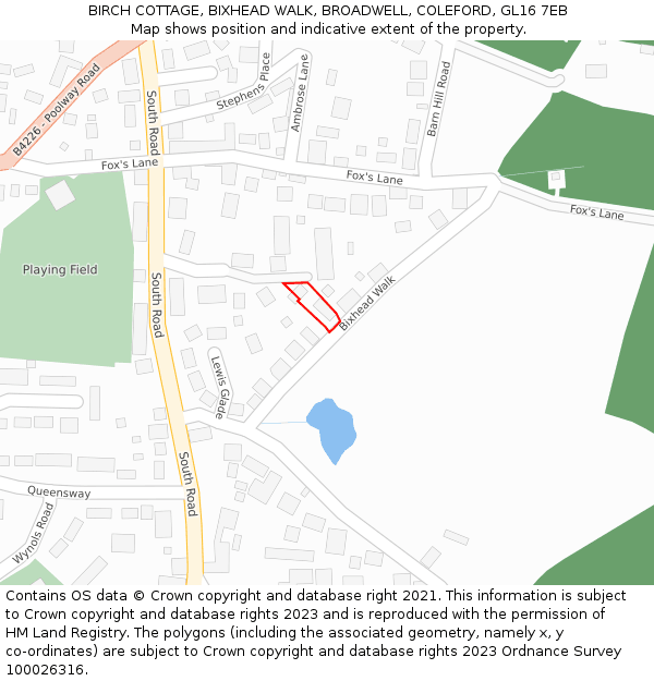 BIRCH COTTAGE, BIXHEAD WALK, BROADWELL, COLEFORD, GL16 7EB: Location map and indicative extent of plot