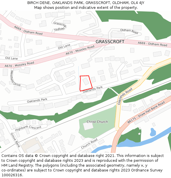 BIRCH DENE, OAKLANDS PARK, GRASSCROFT, OLDHAM, OL4 4JY: Location map and indicative extent of plot