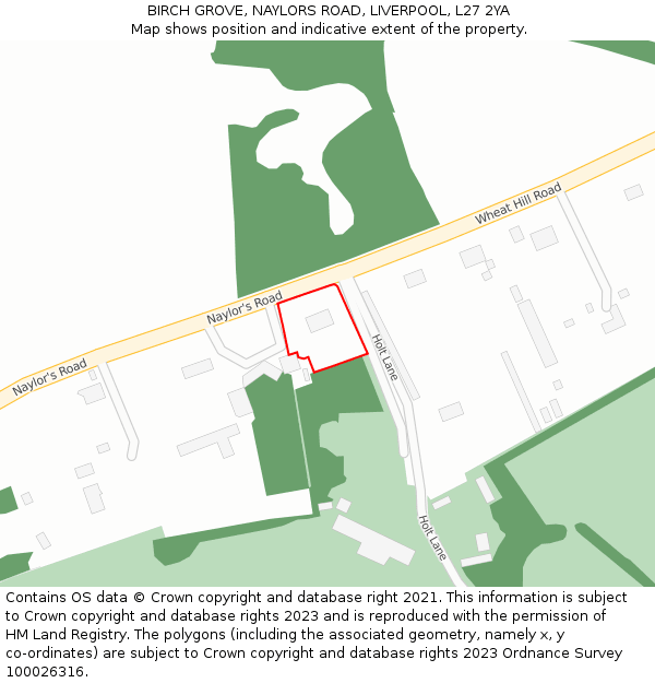 BIRCH GROVE, NAYLORS ROAD, LIVERPOOL, L27 2YA: Location map and indicative extent of plot