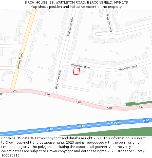 BIRCH HOUSE, 2B, WATTLETON ROAD, BEACONSFIELD, HP9 1TS: Location map and indicative extent of plot