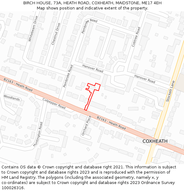 BIRCH HOUSE, 73A, HEATH ROAD, COXHEATH, MAIDSTONE, ME17 4EH: Location map and indicative extent of plot