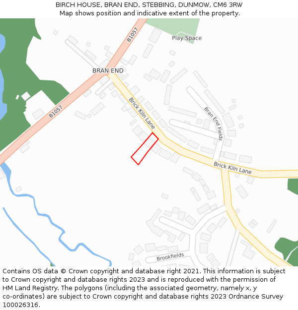 BIRCH HOUSE, BRAN END, STEBBING, DUNMOW, CM6 3RW: Location map and indicative extent of plot