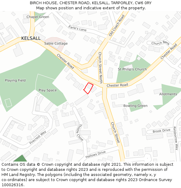 BIRCH HOUSE, CHESTER ROAD, KELSALL, TARPORLEY, CW6 0RY: Location map and indicative extent of plot