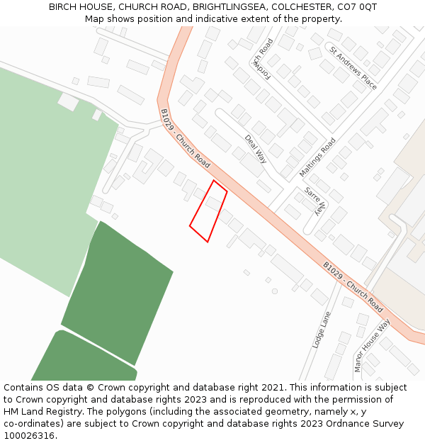 BIRCH HOUSE, CHURCH ROAD, BRIGHTLINGSEA, COLCHESTER, CO7 0QT: Location map and indicative extent of plot