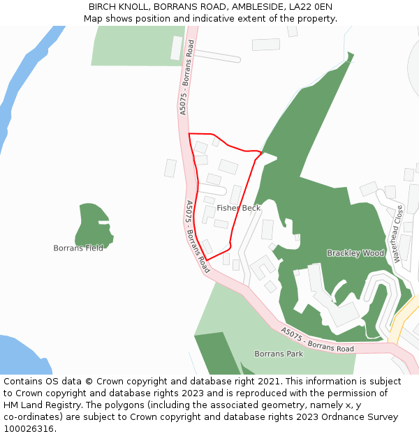 BIRCH KNOLL, BORRANS ROAD, AMBLESIDE, LA22 0EN: Location map and indicative extent of plot