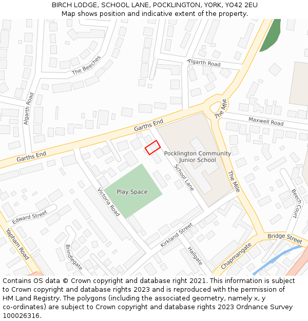 BIRCH LODGE, SCHOOL LANE, POCKLINGTON, YORK, YO42 2EU: Location map and indicative extent of plot