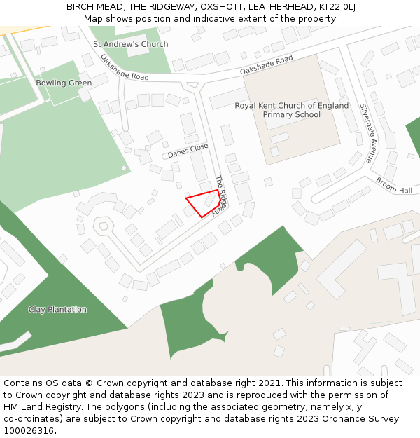 BIRCH MEAD, THE RIDGEWAY, OXSHOTT, LEATHERHEAD, KT22 0LJ: Location map and indicative extent of plot