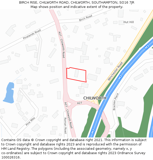 BIRCH RISE, CHILWORTH ROAD, CHILWORTH, SOUTHAMPTON, SO16 7JR: Location map and indicative extent of plot