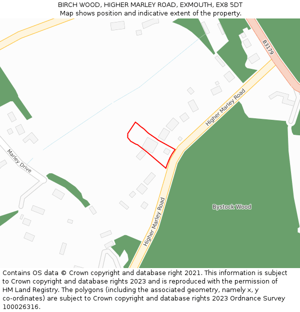 BIRCH WOOD, HIGHER MARLEY ROAD, EXMOUTH, EX8 5DT: Location map and indicative extent of plot