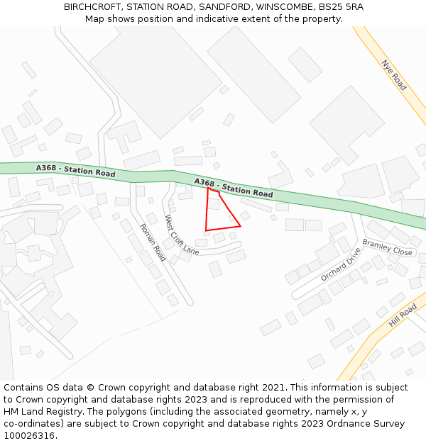 BIRCHCROFT, STATION ROAD, SANDFORD, WINSCOMBE, BS25 5RA: Location map and indicative extent of plot