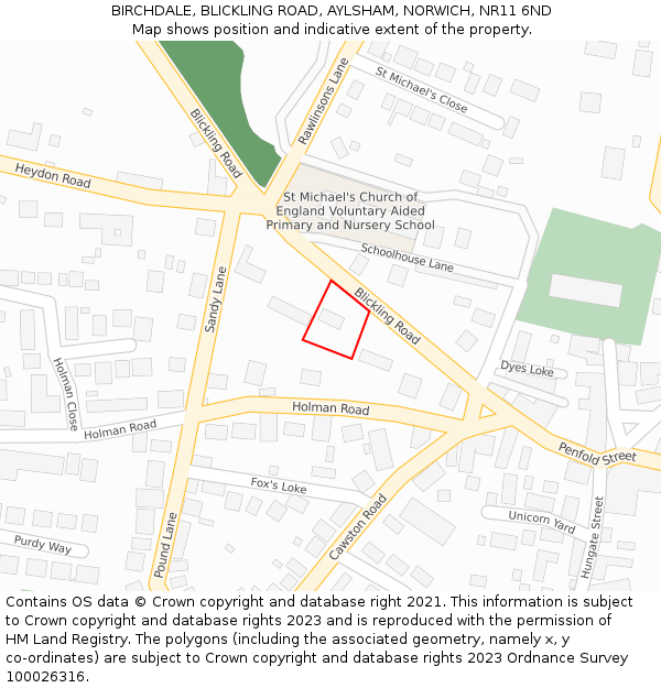 BIRCHDALE, BLICKLING ROAD, AYLSHAM, NORWICH, NR11 6ND: Location map and indicative extent of plot