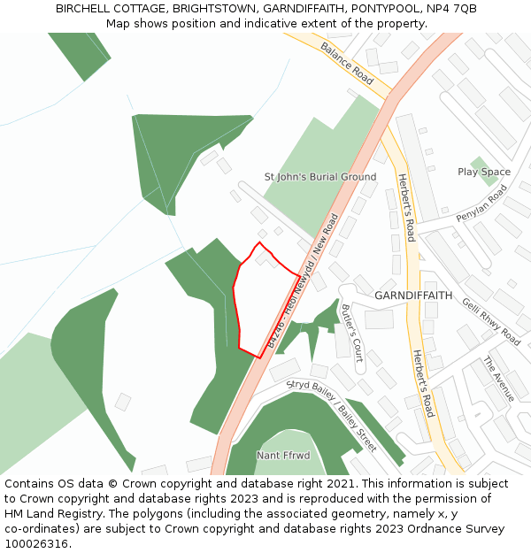 BIRCHELL COTTAGE, BRIGHTSTOWN, GARNDIFFAITH, PONTYPOOL, NP4 7QB: Location map and indicative extent of plot