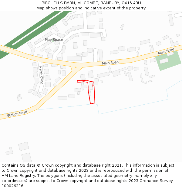 BIRCHELLS BARN, MILCOMBE, BANBURY, OX15 4RU: Location map and indicative extent of plot