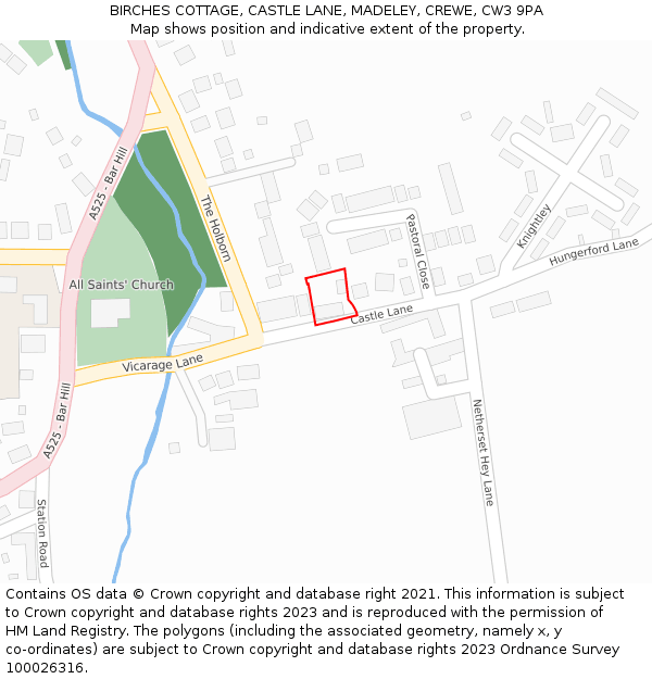 BIRCHES COTTAGE, CASTLE LANE, MADELEY, CREWE, CW3 9PA: Location map and indicative extent of plot